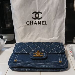 Non Authentic CHANEL Denim Blue Quilted Clutch